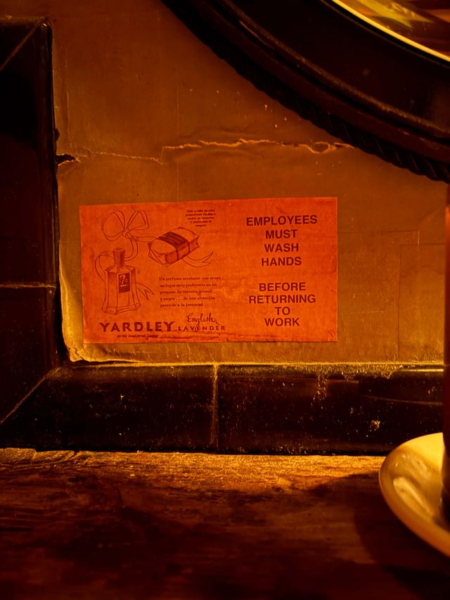 Vintage orange Yardley English Lavender soap card carrying the sign text, at Tabaré in Brooklyn